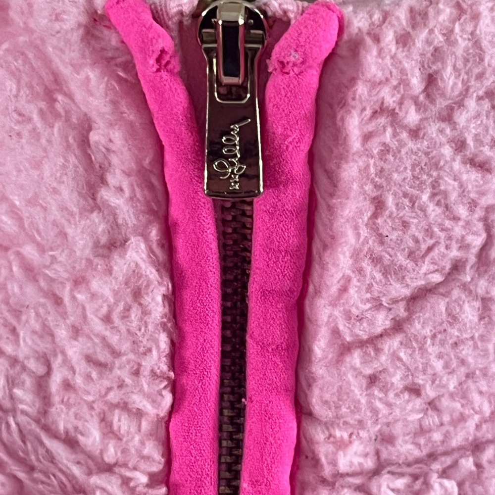 LILLY PULITZER Pink Sherpa Half Zip Pullover Fleece Sweatshirt Size 8/10 - Picture 2 of 8